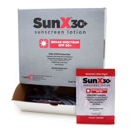 Coretex Products CoreTex Sun X 30 Sunscreen Lotion, SPF 30+, Lotion, Pouch, Wallmount, 50 Packets 91663